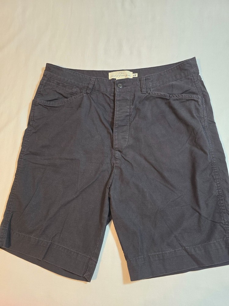 Mens H&M L.O.G.G. Black Cotton Button-Fly Casual Shorts Size 33