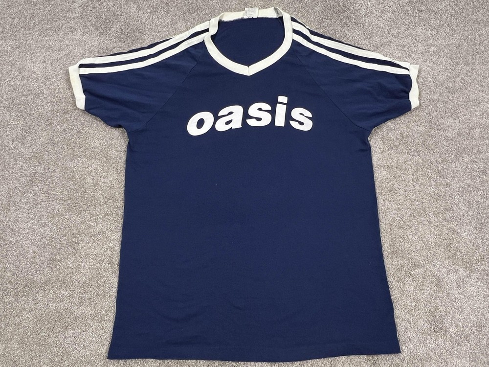 VINTAGE Oasis Shirt Mens Large Blue Augusta Sportswear Ringer Soccer Tee 90s