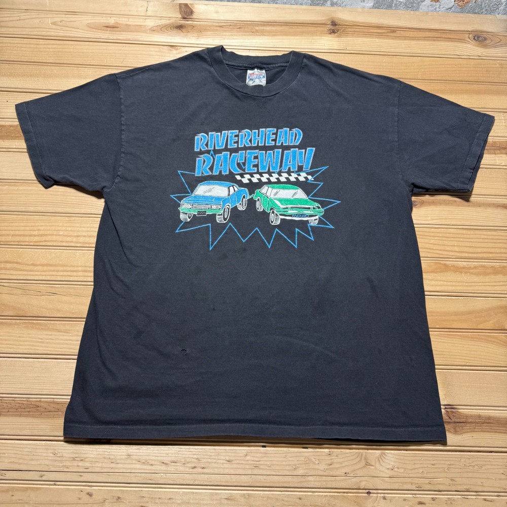 Vintage 1996 Riverhead Raceway Enduro Car Racing Single Stitch T-Shirt USA - XL