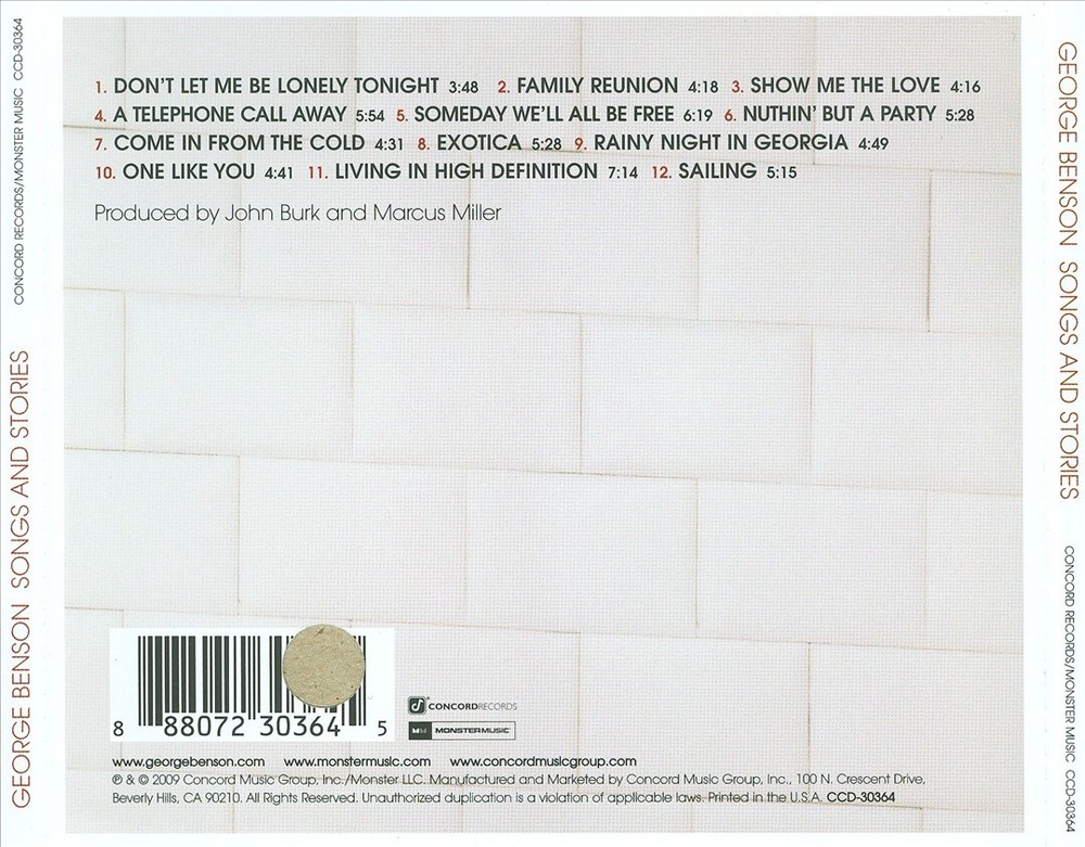 GEORGE BENSON SONGS AND STORIES NEW CD