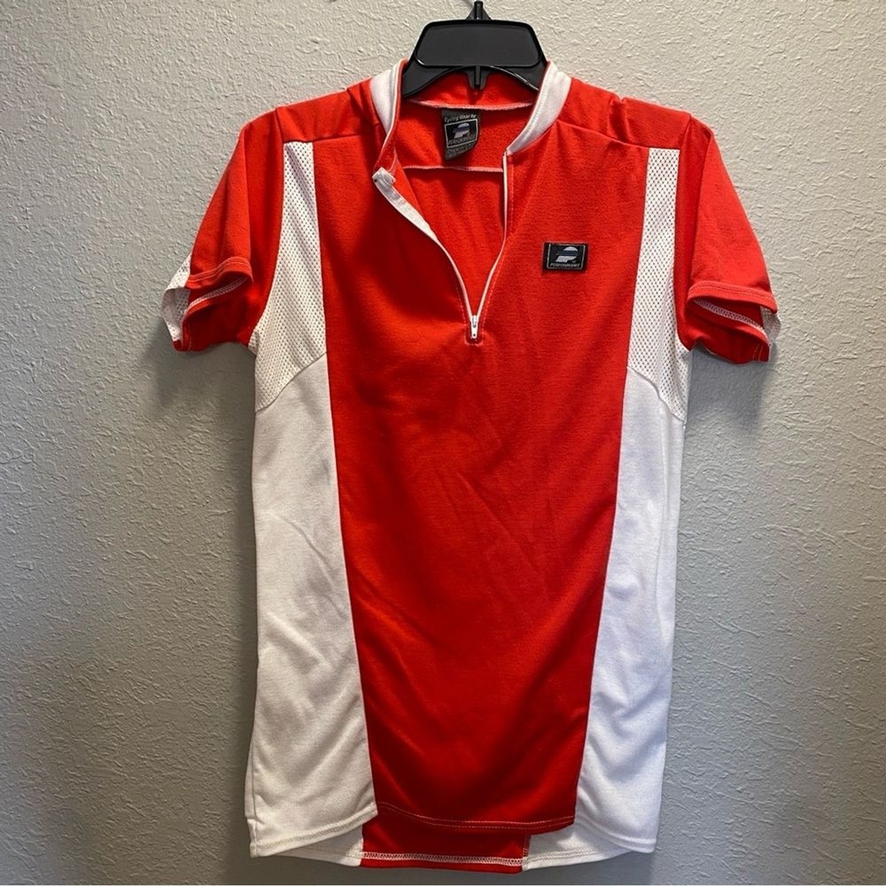 Performance Men's Red & White Short-Sleeve cycling Shirt. Size M