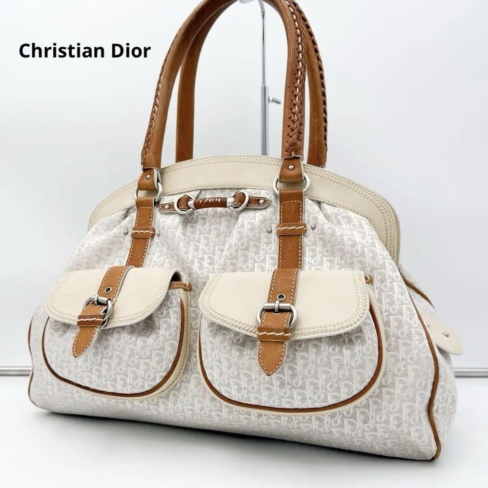 Rare Christian Dior Street Chic Trotter Handbag y2k Vintage Beige Brown