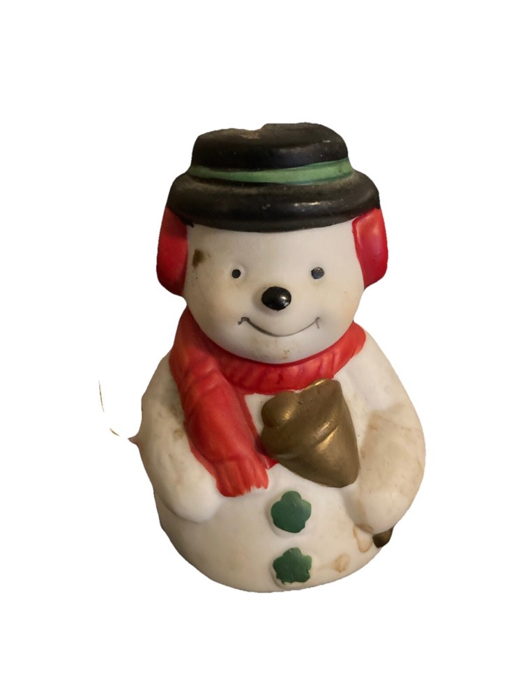 Vintage 1995 Giftco Ceramic Snowman Bell Christmas Tree Ornament Holiday Decor