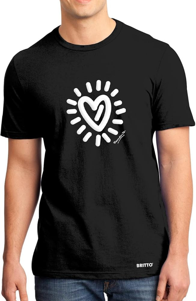 Britto Men's Premium Cotton T-Shirt - Graffiti Heart (Black Shirt) Design, Short