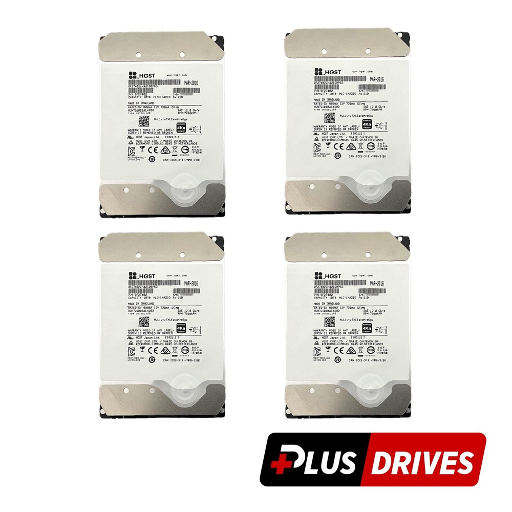 4x HITACHI 3.5in 10TB SAS 7.2k 12Gbps HDD 4Kn HE10 Server 4kn Storage Only