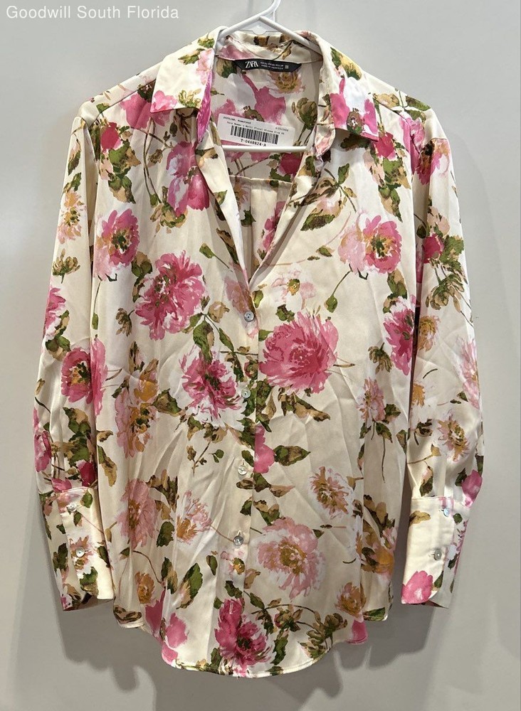 Zara Womens Multicolor Floral Long Sleeve Collared Button-Up Shirt Size XS