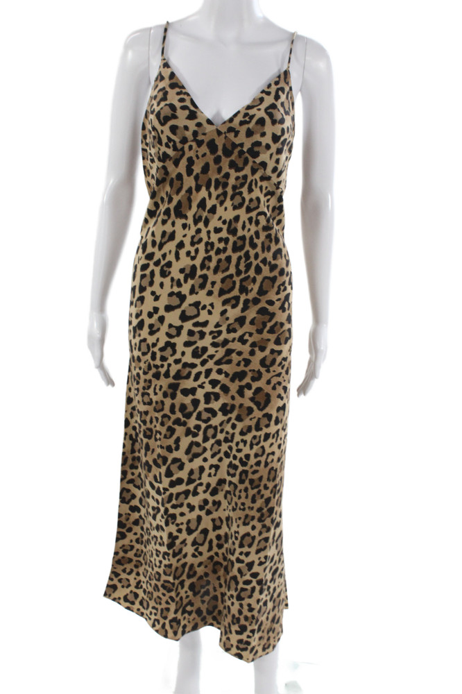 AYR Women Slip Dress Beige Silk Animal Print Sleeveless Mid Calf Size MFree Shipping in US $100+ Orders | $6.95 Orders Below