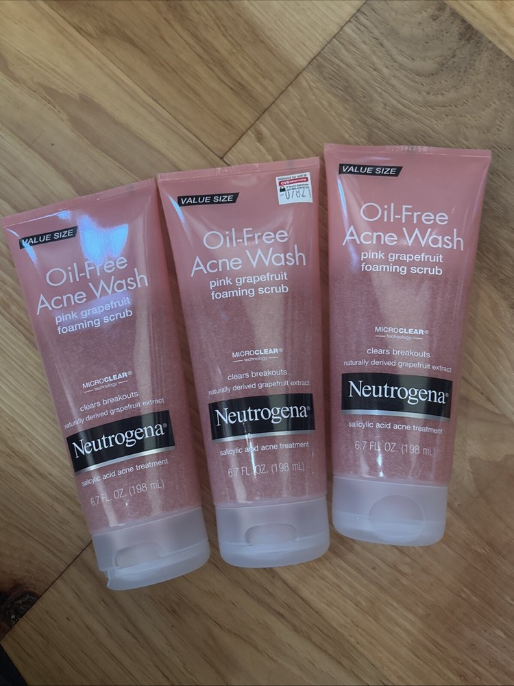 3 Pack Neutrogena Oil Free Pink Grapefruit Acne Face Wash, Exp: 11/14 & 12/24