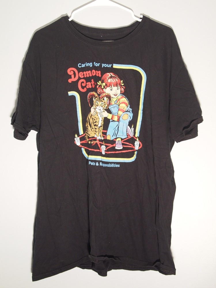 Steven Rhodes Caring For Your Demon Cat Horror T-Shirt Black XXL 2XL Halloween