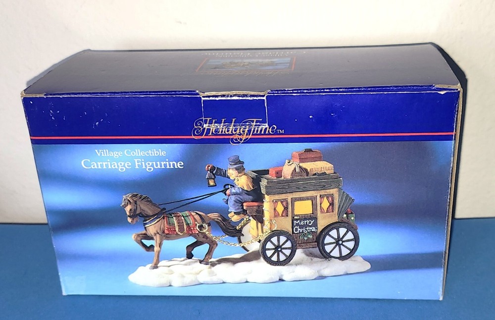 Holiday Time Village Carriage Figurine K1092, Hores & Stage Coach