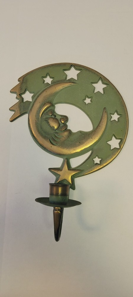 PartyLite Metal Celestial Moon & Stars Green  Wall Sconce Candle Holder Vintage