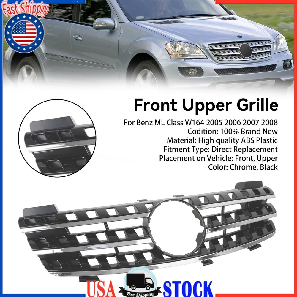 Front Grille Grill Fit Mercedes ML-Class W164 2005-08 AMG Style Chrome/Black US