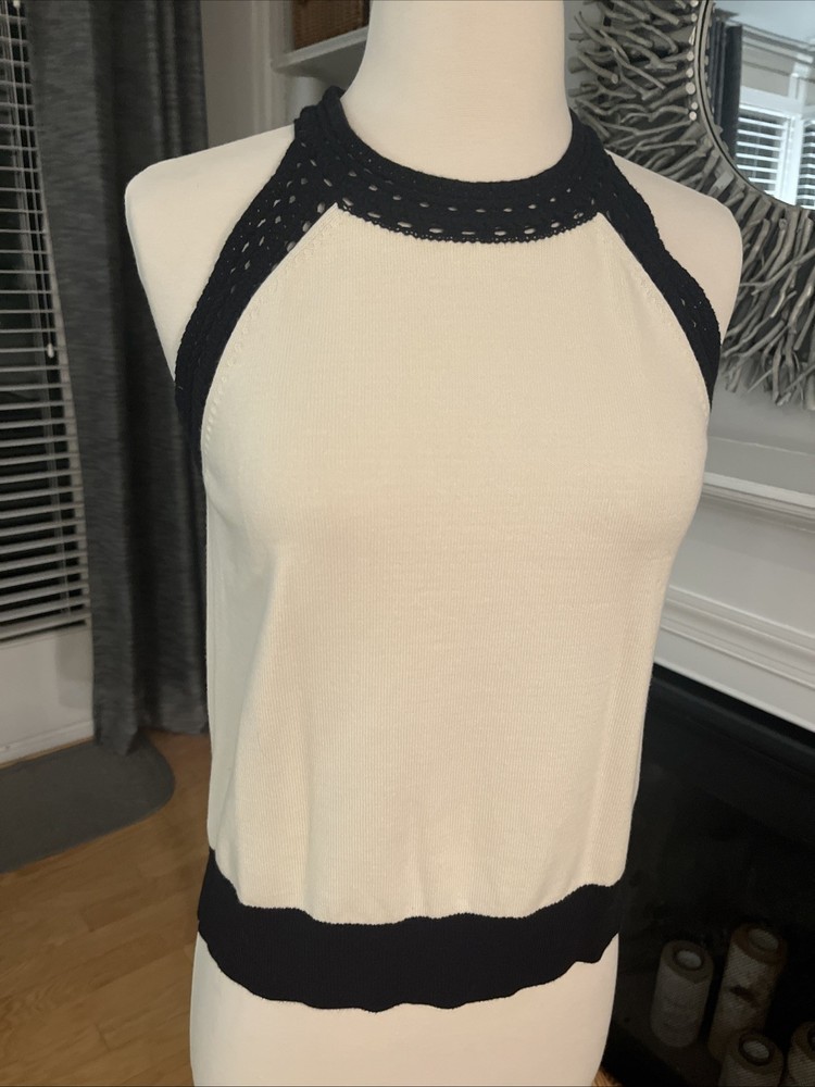 Ann Taylor Factory Women's Sleeveless Knit Top Ivory/Black Size Medium NWT