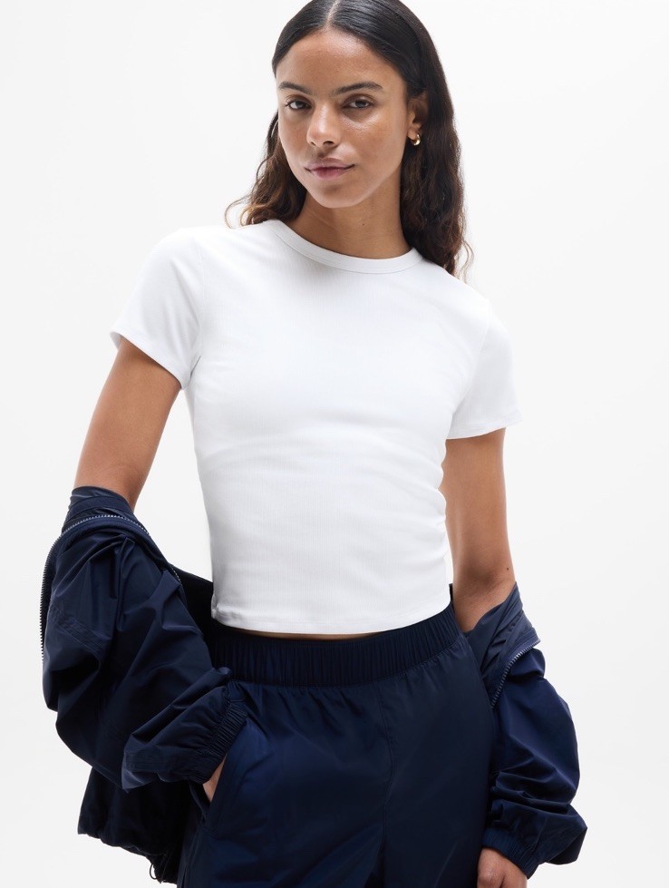 Athleta Signature rib crop tee- xs- white- nwt
