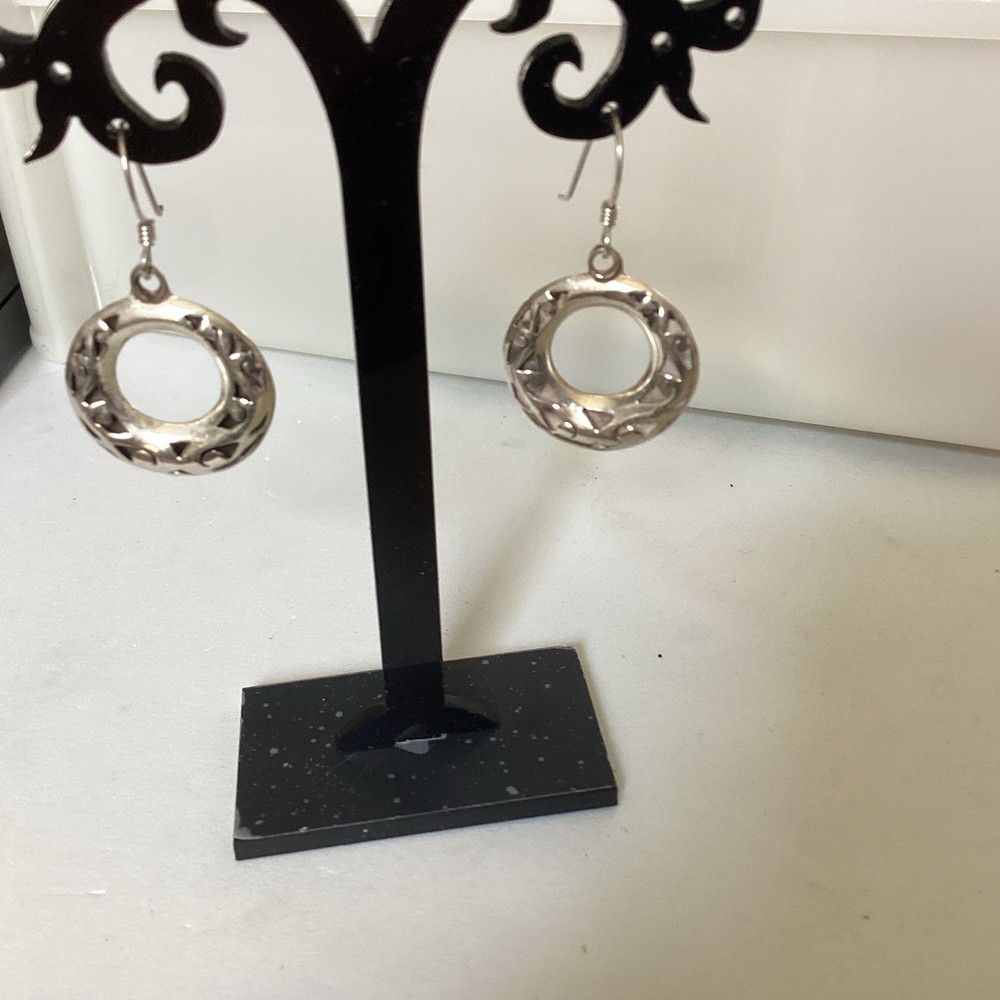 Vintage TAXCO 925 Sterling Silver  Hoop Hook Earrings Dangle