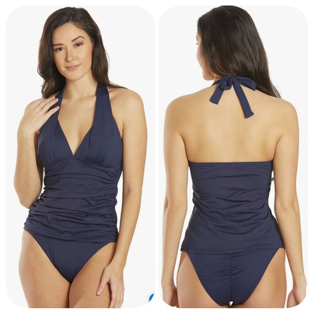 NWOT La Blanca Island Goddess Halter Tankini Top Navy Sz 8
