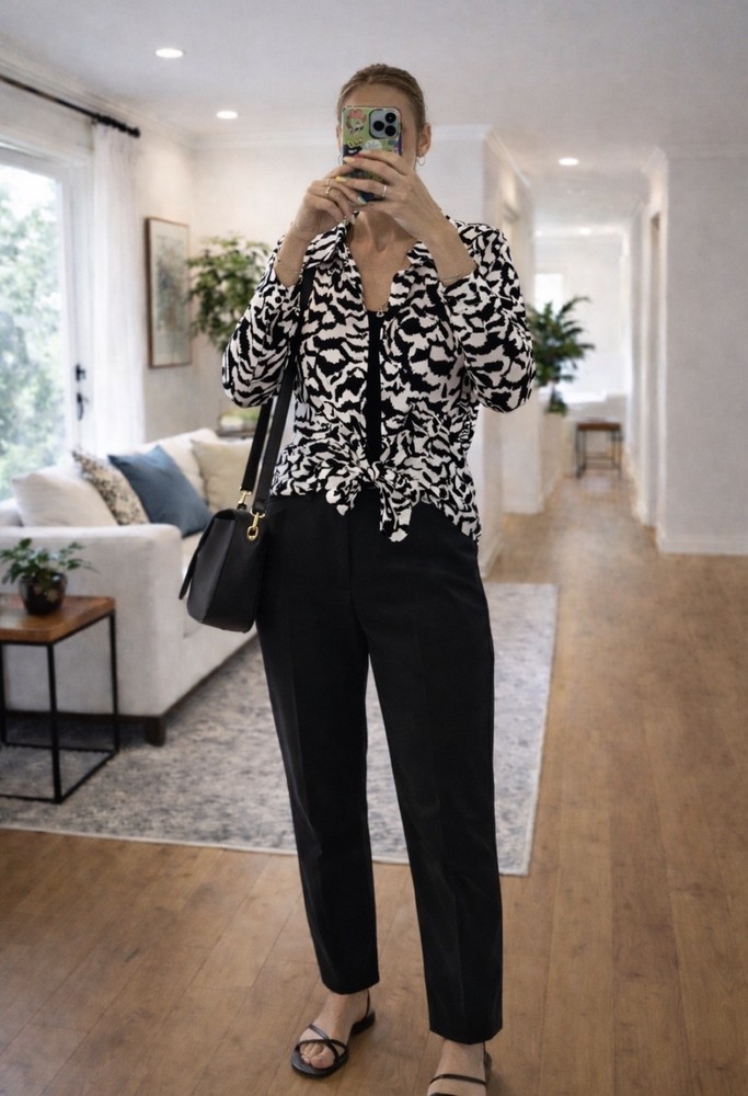 Reiss Alice Monochrome Zebra Print Top Blouse In Black Uk Size 8 RRP £148.00