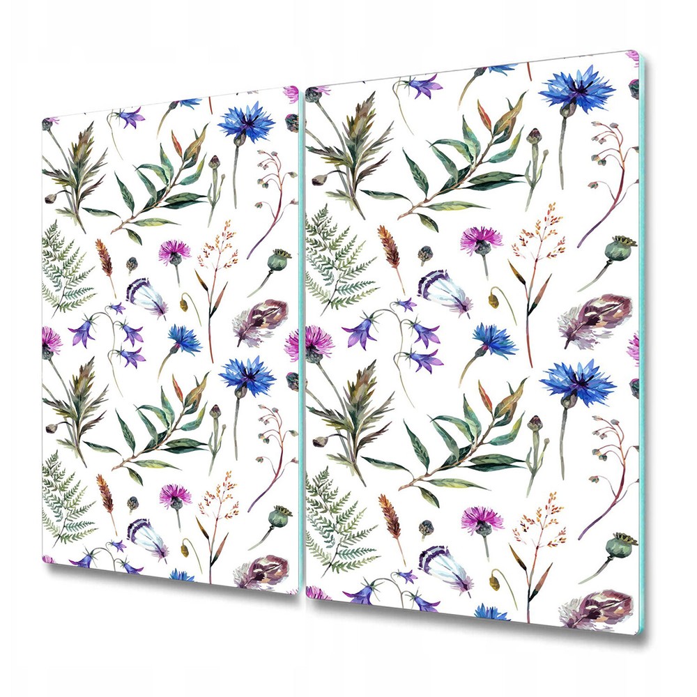 Glass Chopping Board Utensil Board Wild flowers pink blue and green 2x30x52
