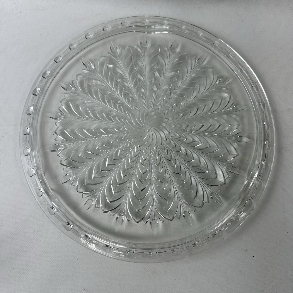 Vintage Glass Cake Plate Serving Platter 12 1/4” Clear Glass
