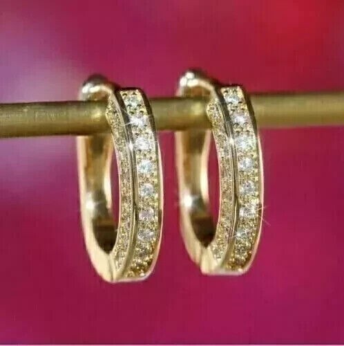 2Ct Round Lab Created Diamond Huggie Hoop Earrings In 14K Yellow Gold Plated