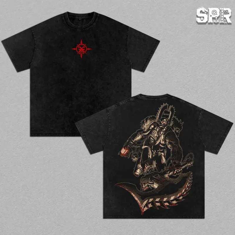 Warhammer 40K Khorne Vintage Oversized Cotton T-Shirt 2-Sided Chaos God Tee Y2K
