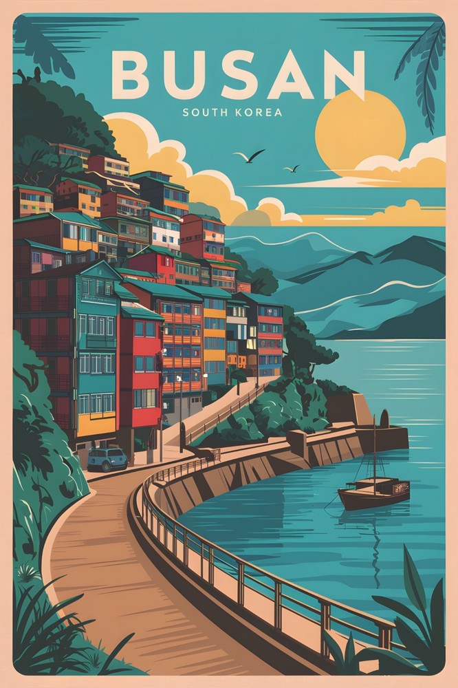 Busan South Korea Vintage Travel Poster Print Retro Wall Art