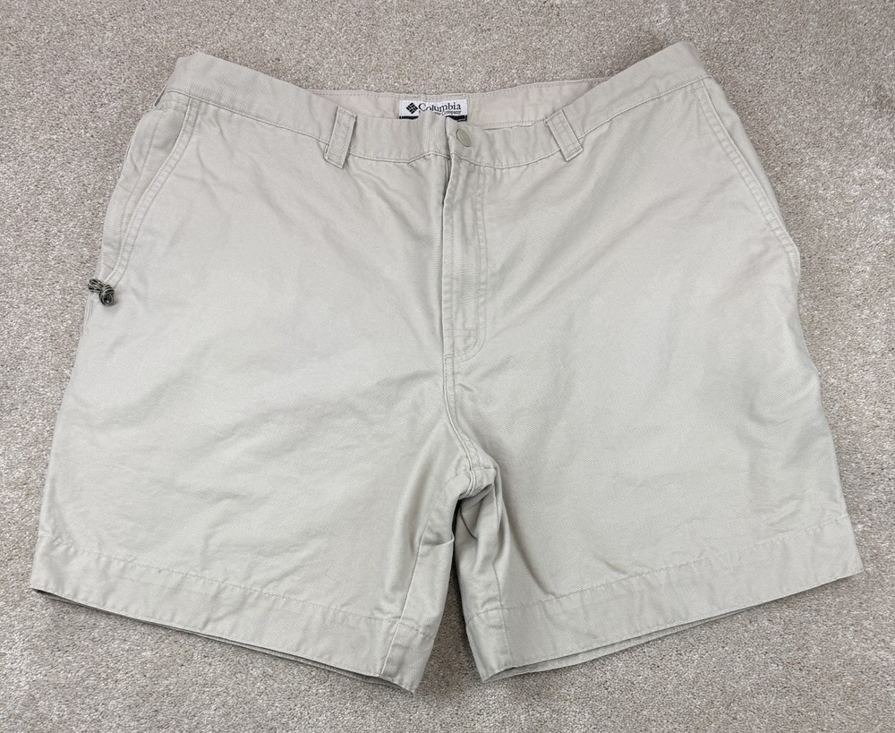 Columbia Fishing Hiking Men's 40 Canvas Shorts 8” Inseam Zip Utility Pocket Tan