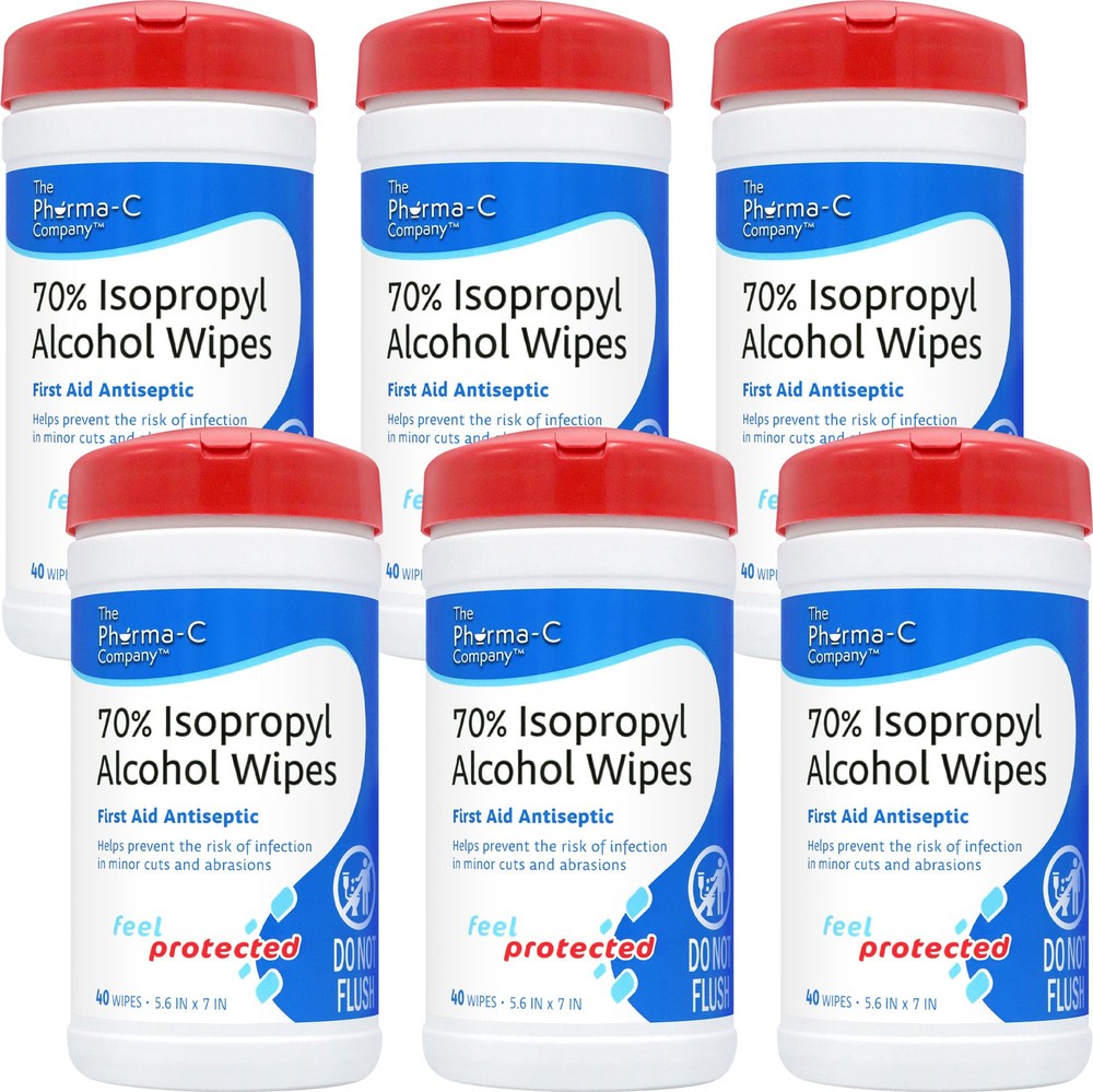 Pharma-C 70% Isopropyl Alcohol Wipes [6 pack - 40ct Canisters] - Bulk IPA Fir...