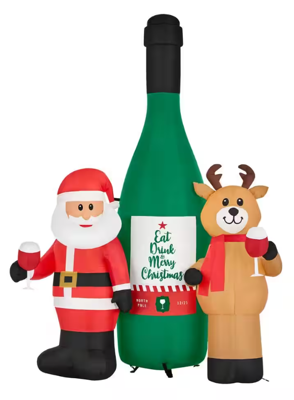 Home Accent Holiday 8 ft Christmas Giant Wine Lovers Santa Reindeer Inflatable-image