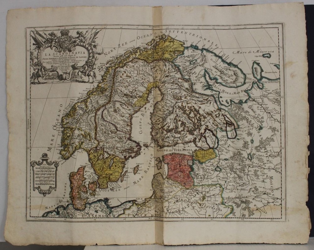 Scandinavian Peninsula 1689 Sanson/De' Rossi Unusual Antique Copper Engraved MapANTIQUE COPPER ENGRAVED MAP OF SCANDINAVIAN PENINSULA