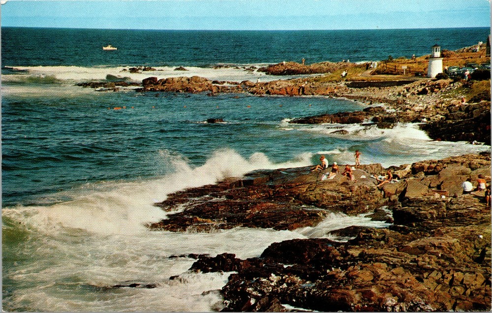 Panorama View of Surf and Rocks Ogunquit Maine Vintage Postcard