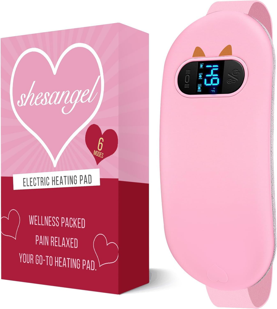 Portable Cordless Heating Pad for Cramps with 6 Heat Levels and Fast Heating in Pink