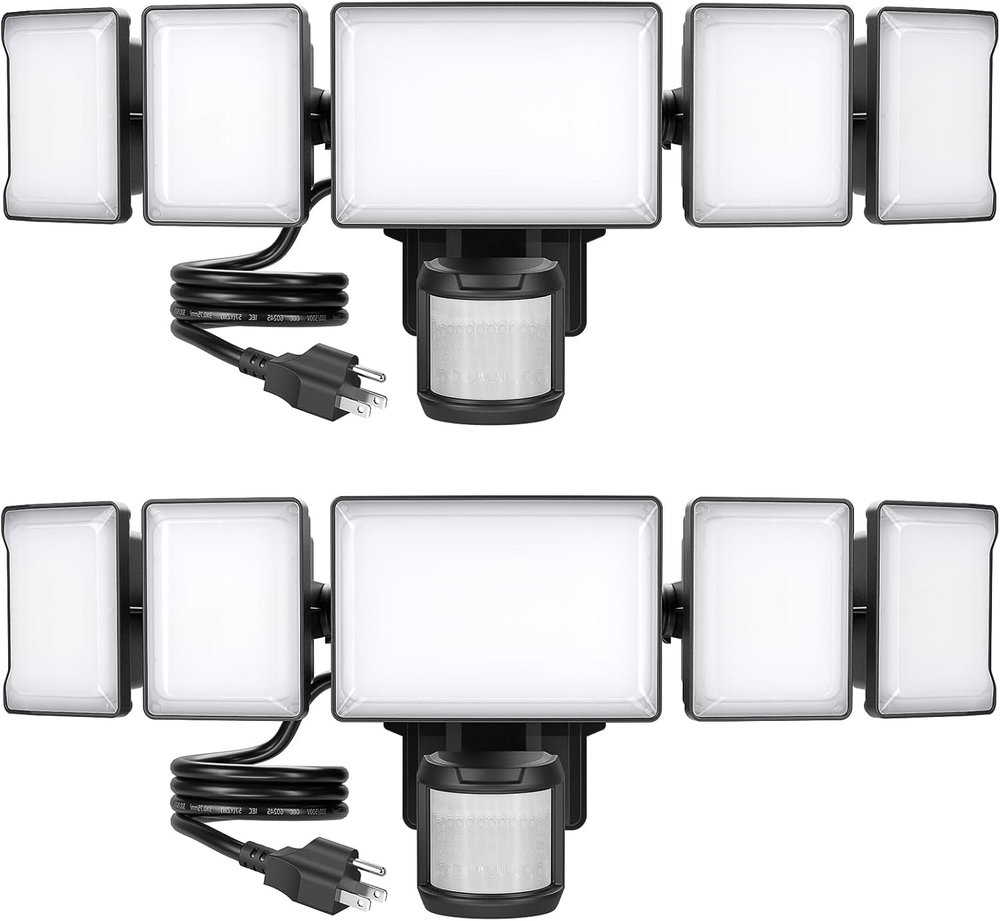 100W LED Security Light Motion Sensor Outdoor Light Plug In, 2 Pack Motion Flood