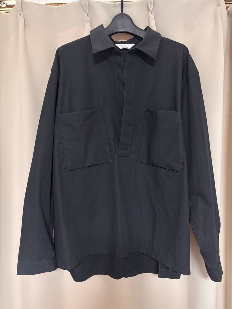 still by hand BL04241 Black Buttonless Long Sleeve Pullover Shirt M