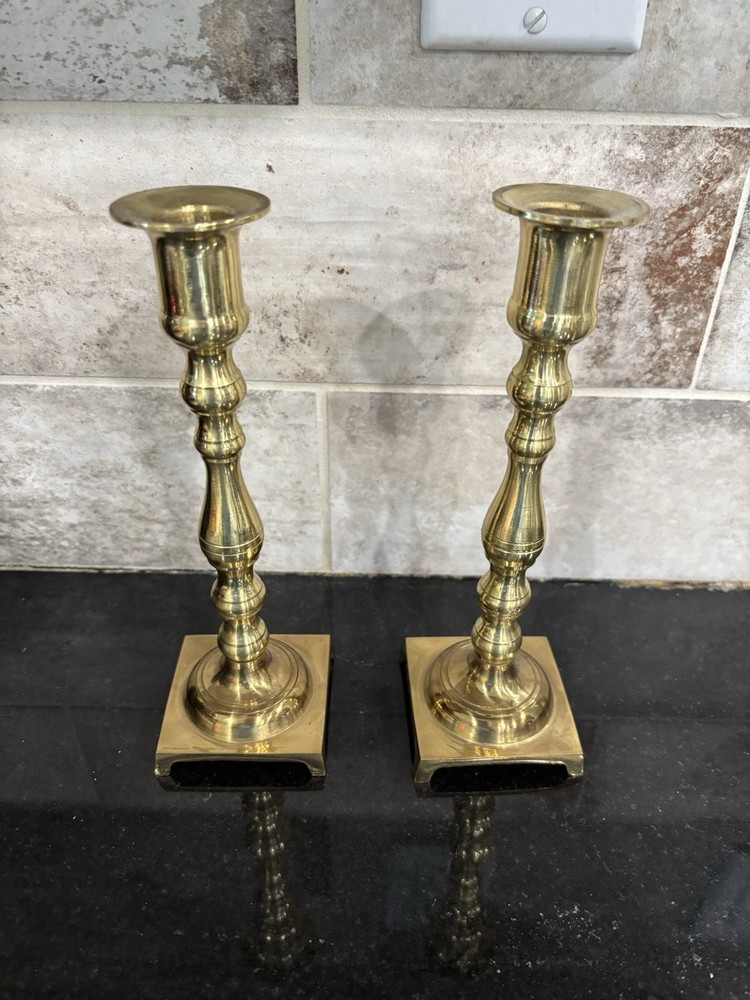 Vintage Set Of  Brass Candle Holders 8”
