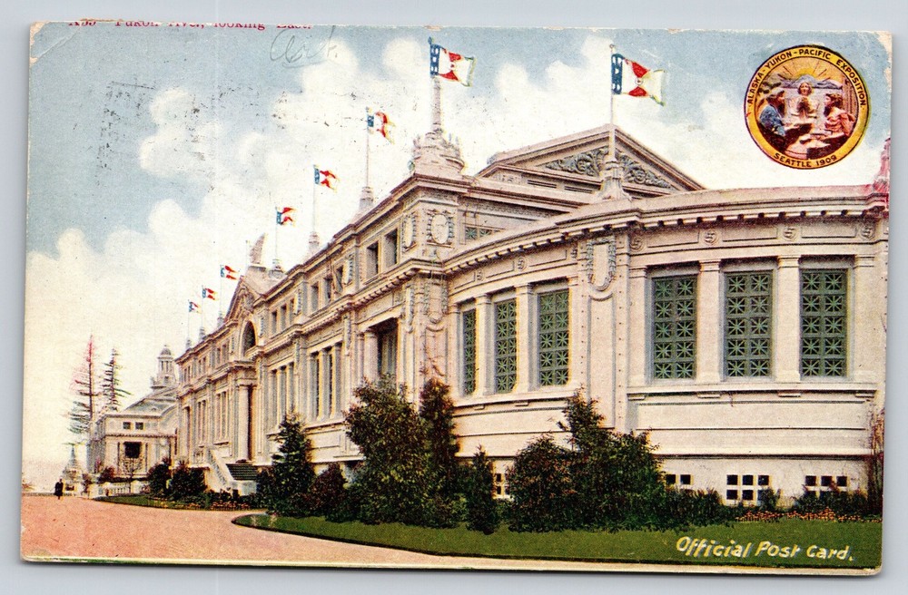 Seattle WA~European Foreign Bldg~Flags~Neoclassical~AYPE Expo~1909 Postcard