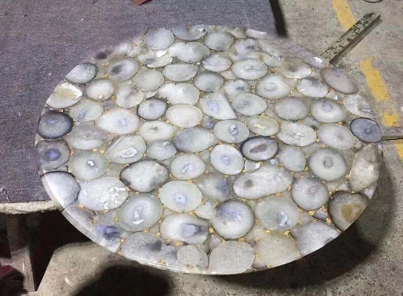 Modern Round Agate Coffee Table Top for Living Room or Patio Decor  