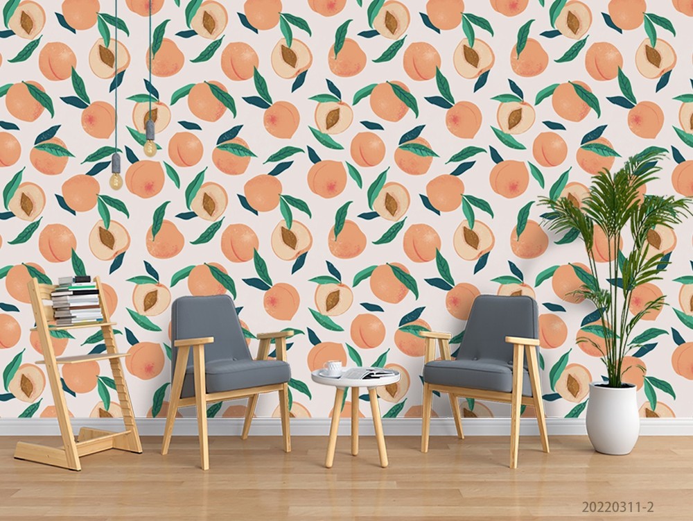 3D Fruit Peach Leaves Pattern Wall Murals Wallpaper Murals Wall Sticker