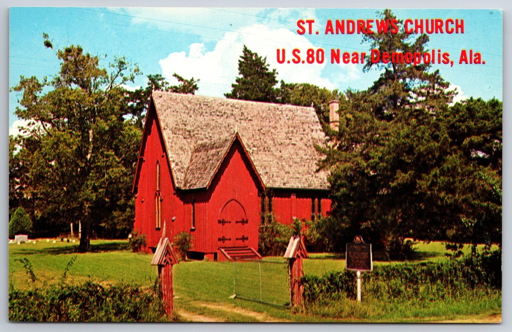Prairieville Alabama~St Andrews Episcopal Church~Near Demopolis~Vintage Postcard