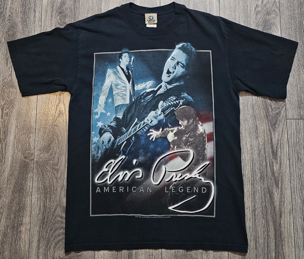 Vintage Y2K Liquid Blue Elvis Presley T Shirt Blue Mens Size Med American Legend