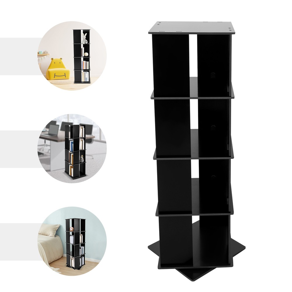 360° Rotating Black Bookcase Freestanding Storage Display Rack