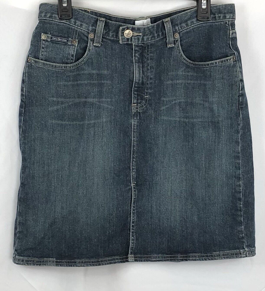Calvin Klein straight skirt 8 faded blue wash knee length 31