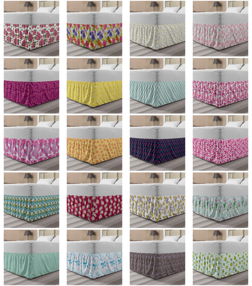 Ambesonne Spring Pattern Bedskirt Elastic Wrap Around Skirt Gathered Design