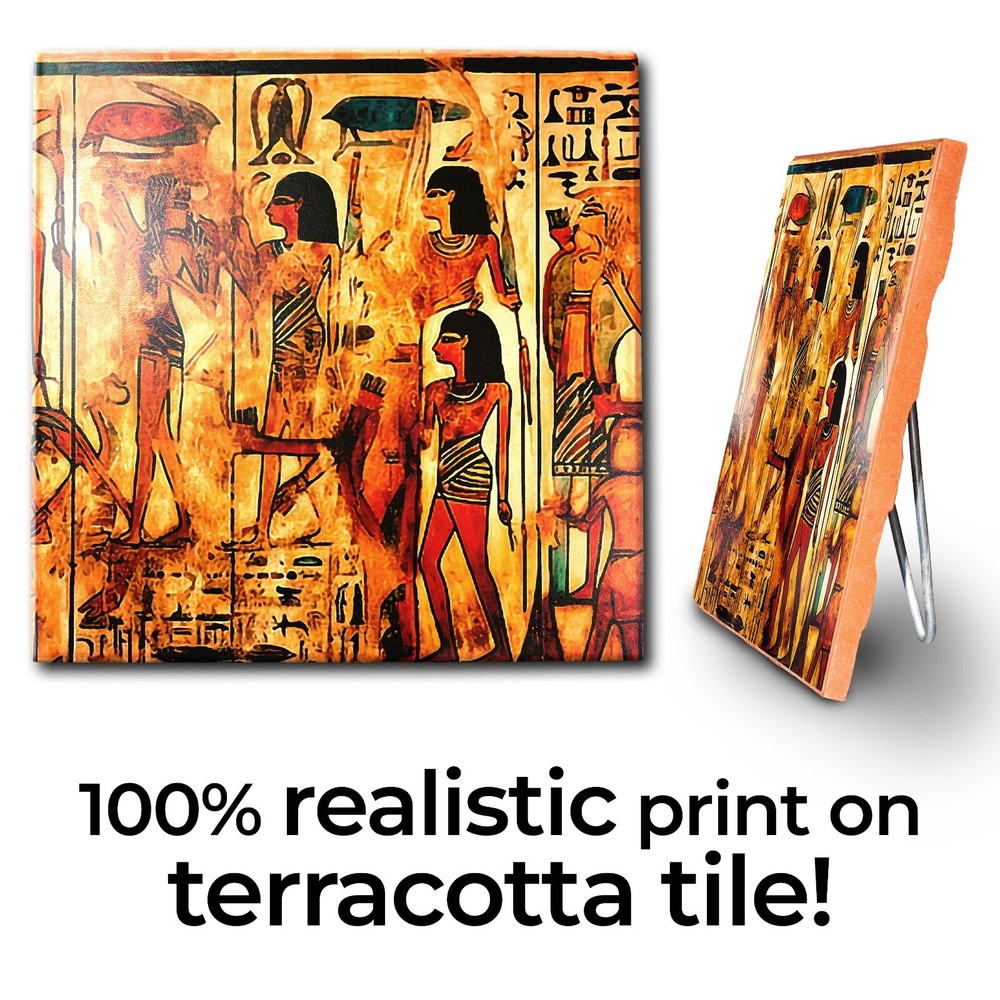 Egyptian Clay Photo Tile - Handmade Antique Ceramic Wall & Table Decor Art