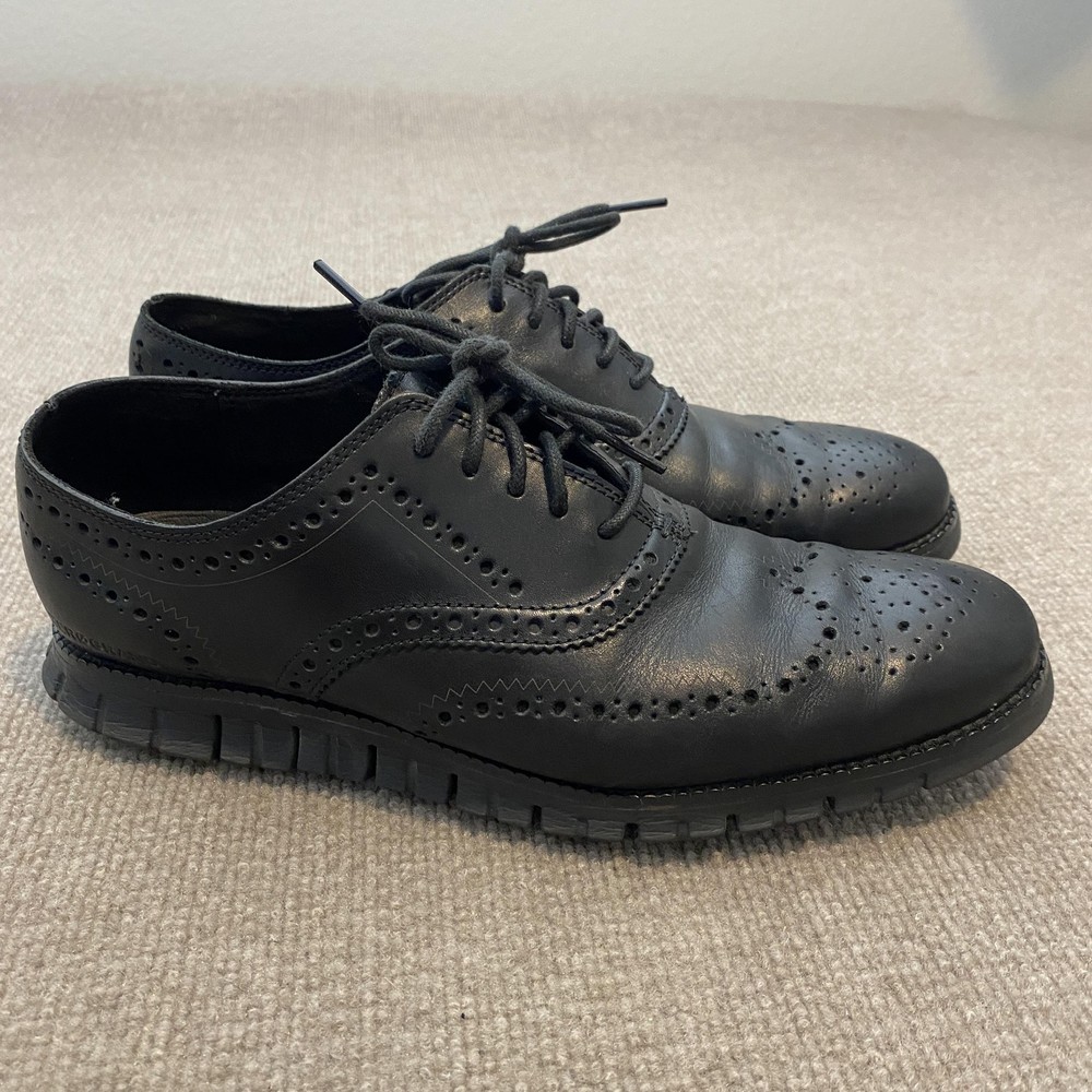 Cole Haan ZeroGrand Shoes Mens Size 10.5 M Black Leather Wingtip Brogue Oxfords