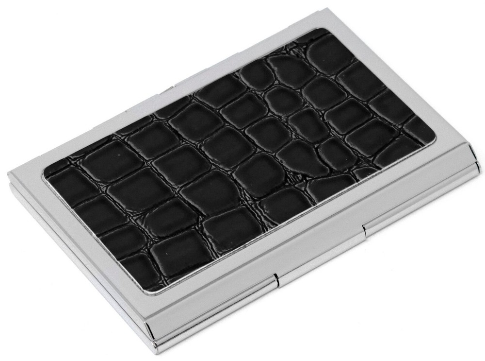 Slim Black Genuine Crocodile Leather Business Card Holder