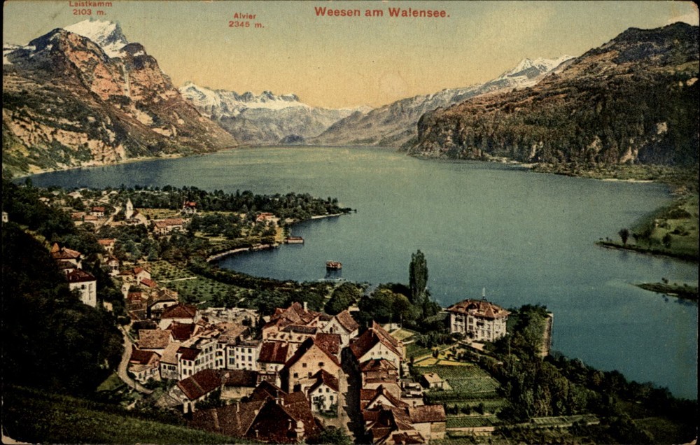 Weesen am Walensee view vintage postcard d234