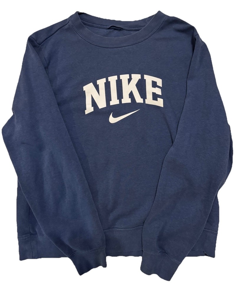Nike Retro Block Letter Spellout Pullover Navy Blue Fleece Sweatshirt Women’s L
