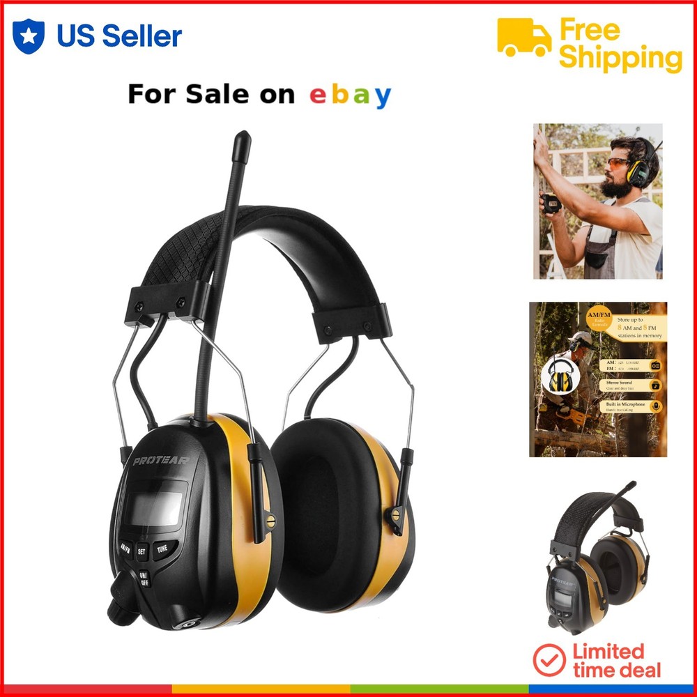 AM FM Radio Headphones Digital Display Noise Reduction Ear Muffs Hearing Prot...