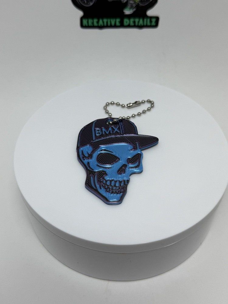 BMX Skull Keychain Black/Purple & Aqua Blue